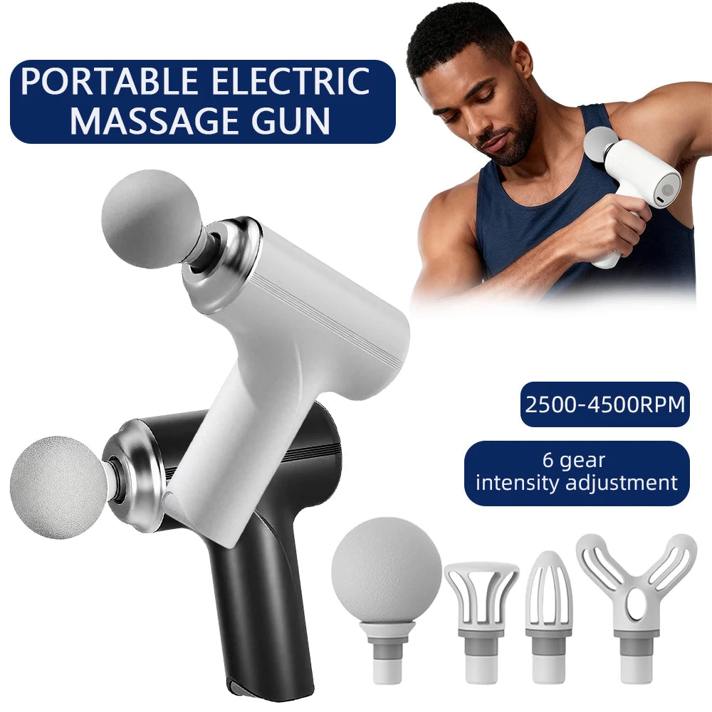 Portable Mini Fascia Massage Gun Wireless Shoulder Back Massager 6 Gear Vibration Waist Leg Body Massage Machine with 4 Heads