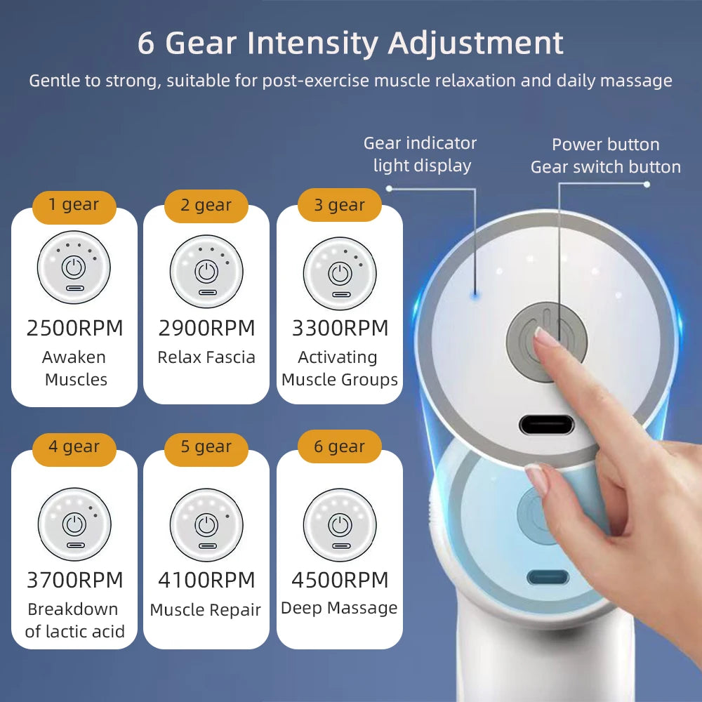 Portable Mini Fascia Massage Gun Wireless Shoulder Back Massager 6 Gear Vibration Waist Leg Body Massage Machine with 4 Heads